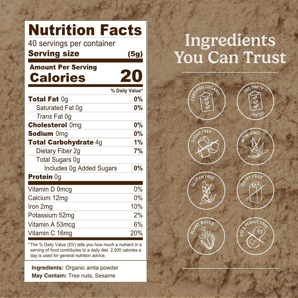 Organic Traditions Amla Powder, Amla Powder Organic from Indian Gooseberry, Wholefood Vitamin C Fruit for Smoothies Juices and Recipes, Superfood Plant Based Non GMO Powdered Amla Fruit, 200g /7oz Bag