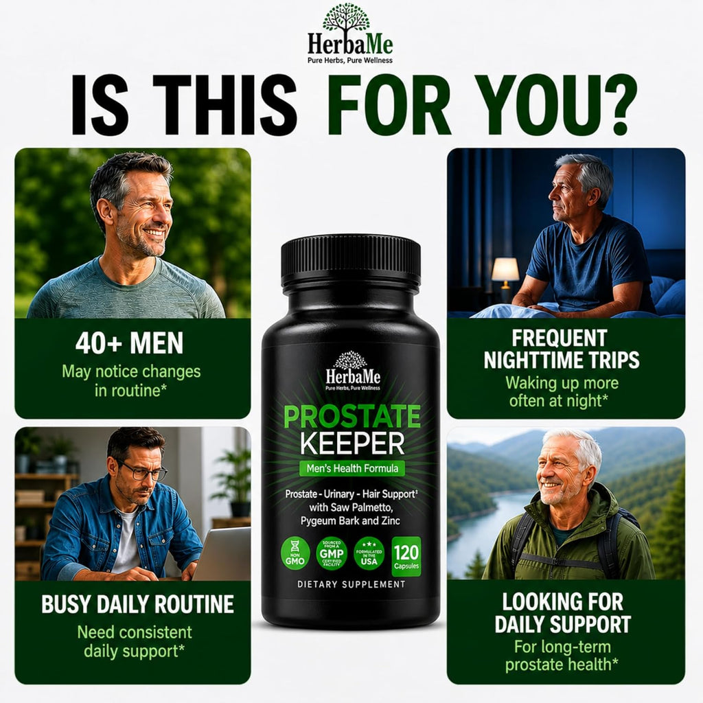 HerbaMe Prostate Support Supplement for Men with Saw Palmetto, Pygeum Bark & Zinc – Supports Healthy Urinary Flow, Bladder Comfort & Prostate Function, Daily Men’s Wellness Formula, 120 Capsules