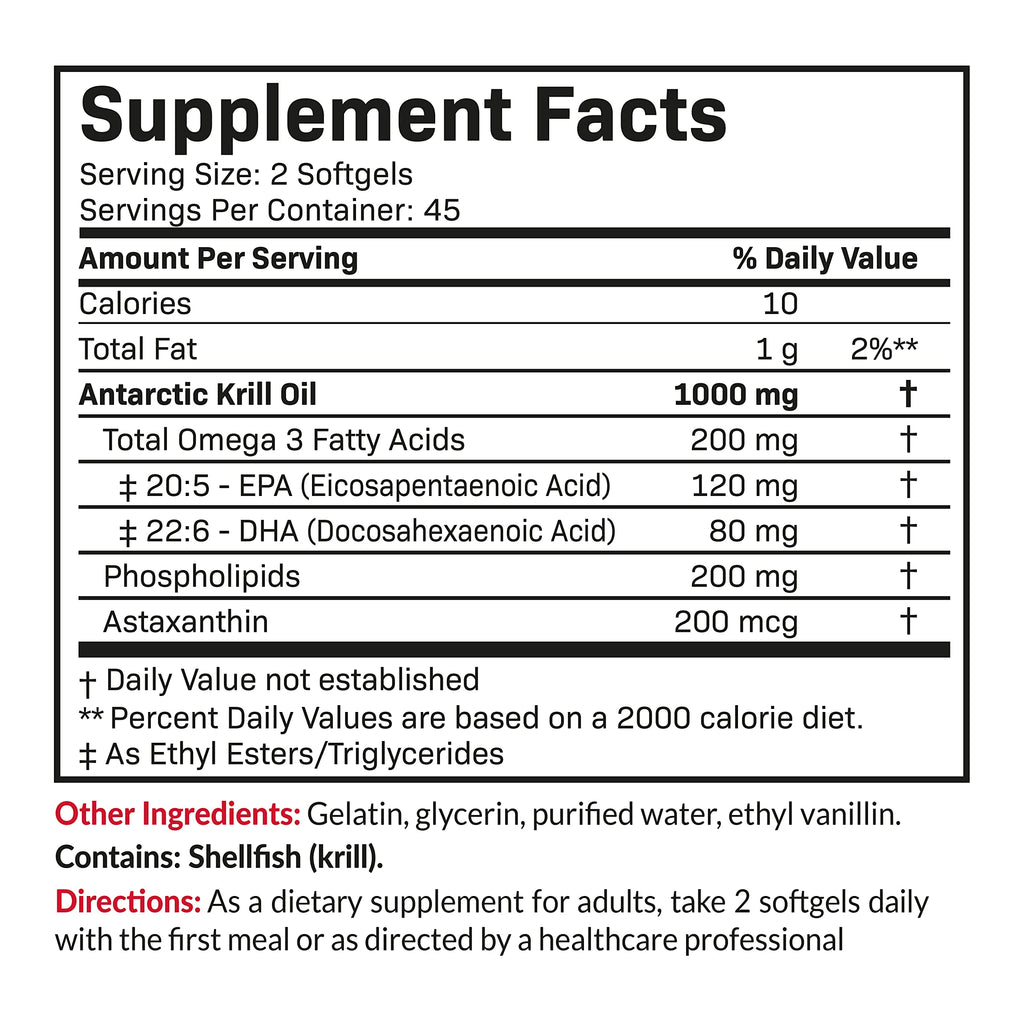 Futurebiotics Antarctic Krill Oil 1000mg with Omega-3s EPA, DHA, Astaxanthin and Phospholipids - Premium Krill Oil Heavy Metal Tested, Non GMO – 90 Softgels (45 Servings)