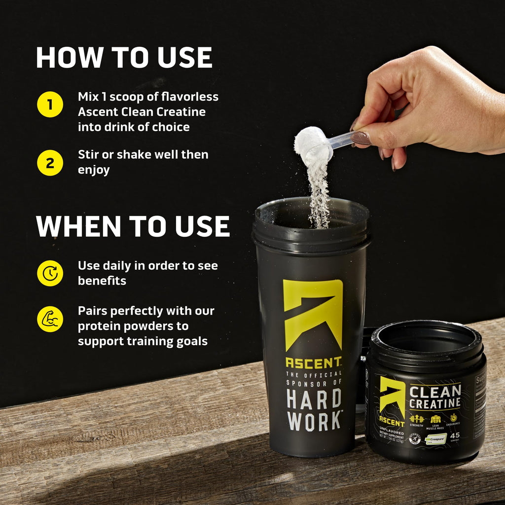 Ascent Clean Creatine Monohydrate Powder - 5G Per Serving, Creapure Supplement - Unflavored, 45 Servings