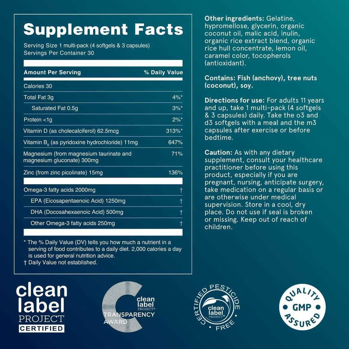 Puori P3 Health Essentials with Magnesium Zinc Complex, Omega 3 Fish Oil & Vitamin D3 Supplements - Men & Womens Daily Multi-Vitamins for Immune System Support & Overall Health - 30 Servings