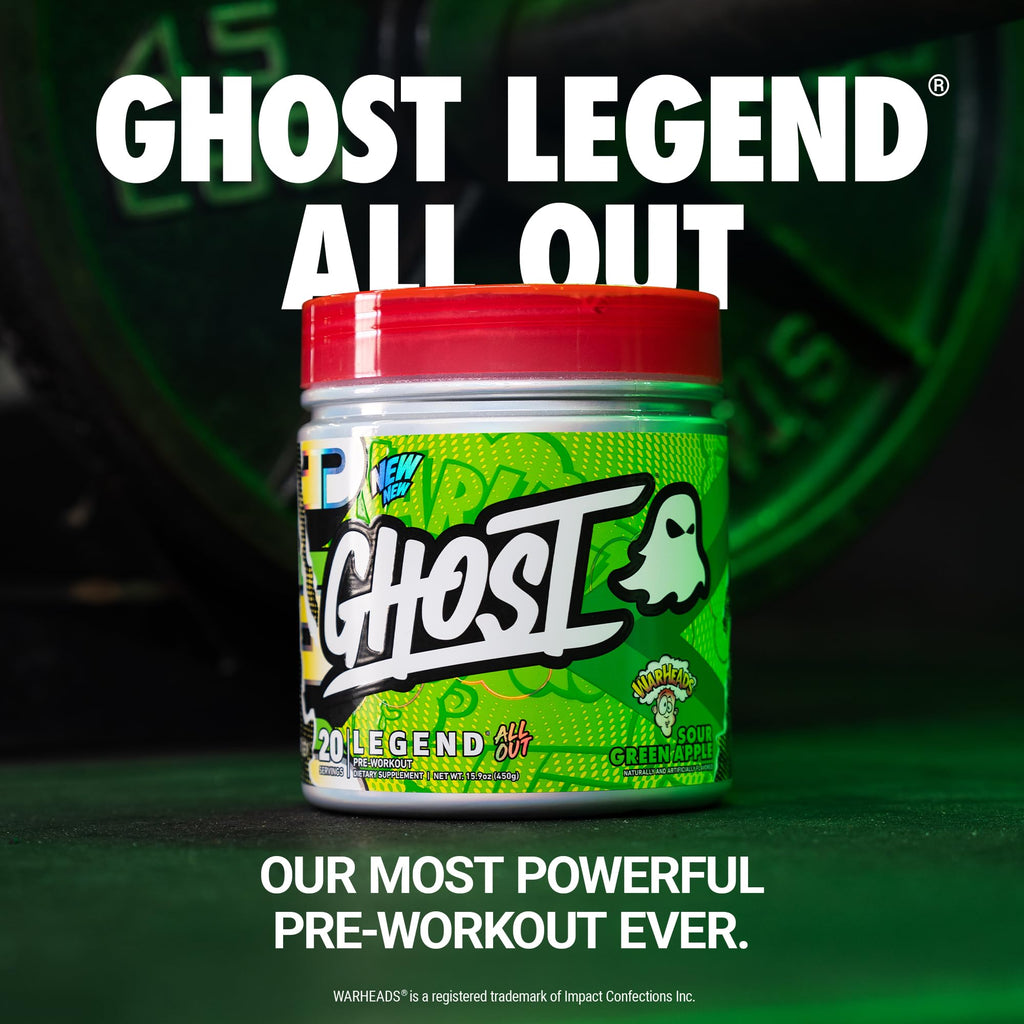 GHOST Legend All Out Pre-Workout Powder, Strawbango - 20 Servings - Preworkout Drink Mix Supplement for Men & Women - Energy & Pumps - Caffeine, Beta Alanine, Betaine, NO3-T- Sugar Free