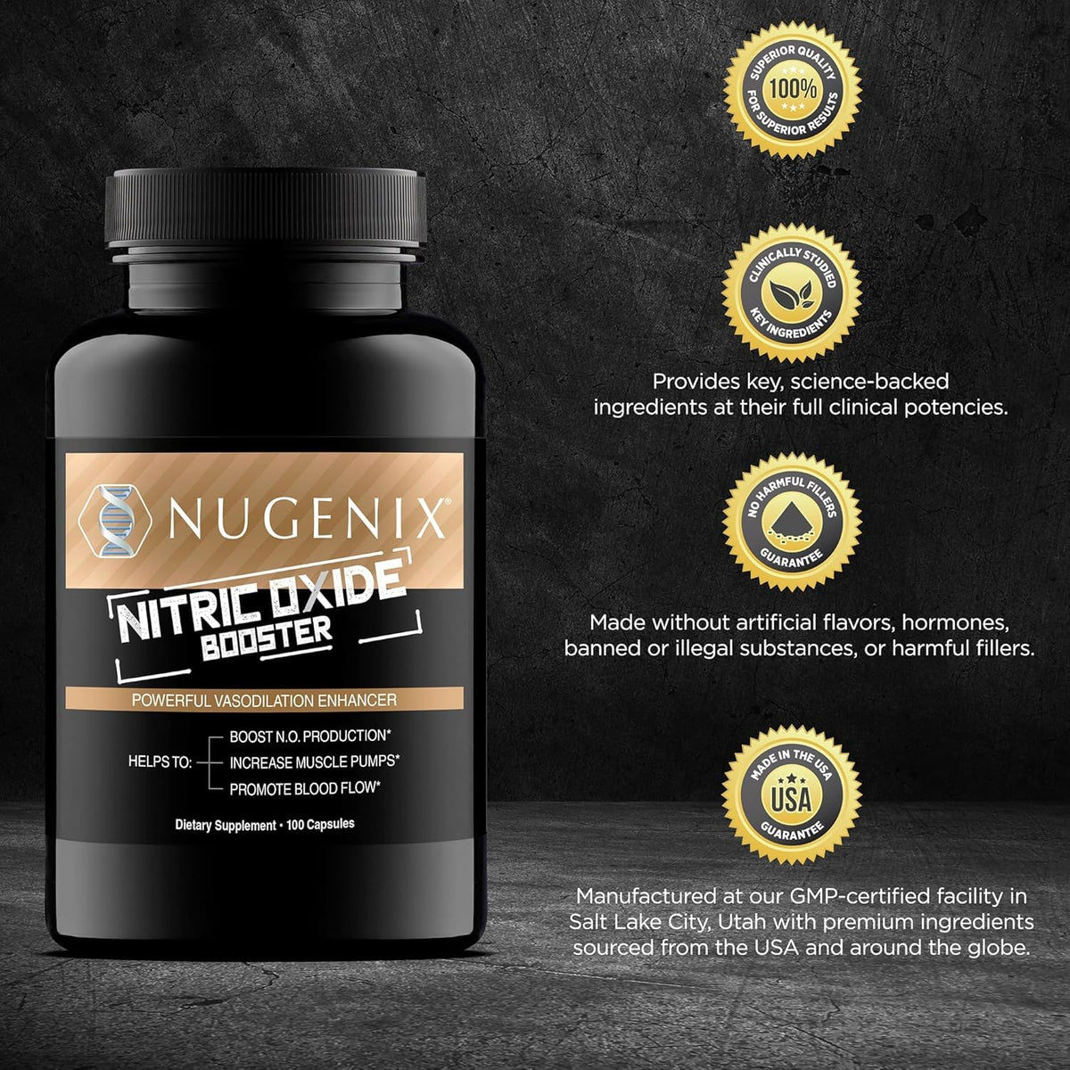 Nugenix Nitric Oxide Booster Supplement - Nitric Oxide Flow, L-Arginine, L-Citrulline, Pine Bark Extract - Vasodilator - 100 Capsules