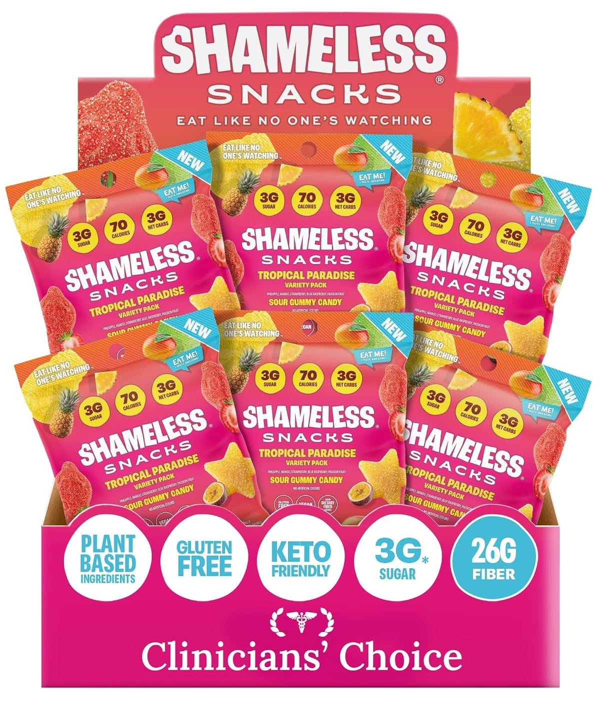 Shameless Snacks Tropical Paradise Mixed Bag - Sour Gummy Candy | 5 Tropical Flavors Per Bag Fruit Snacks, Keto 3g Sugar - Gluten Free Vegan Gummies for Adults