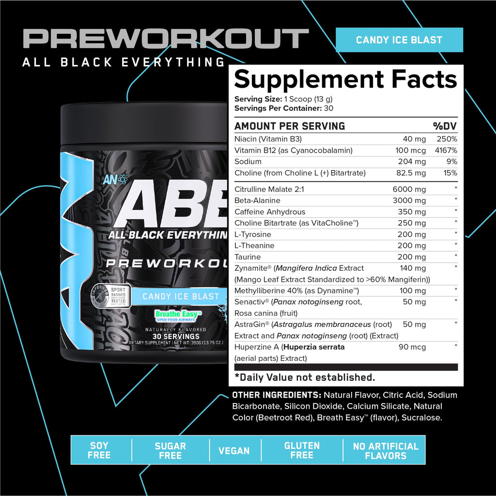 All Black Everything Pre-Workout Powder | Preworkout Energy Drink Mix | 350mg Caffeine | Beta Alanine & Citrulline | Energy Supplement for Men & Women | Baddy Berry | 30 Servings