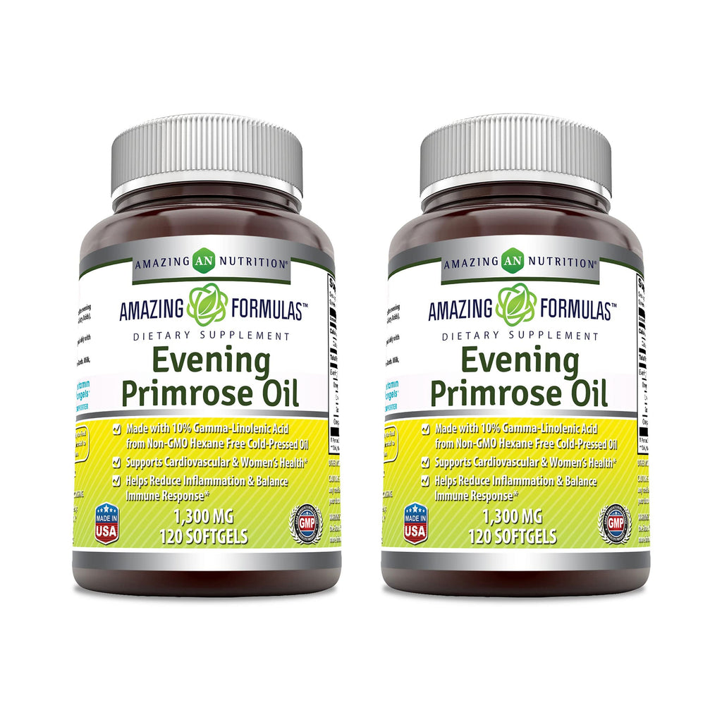 Amazing Formulas Evening Primrose Oil 1300mg, 10% GLA, Softgels Supplement | Hexane Free Cold Pressed Oil | Non-GMO | Gluten Free (250 Count)