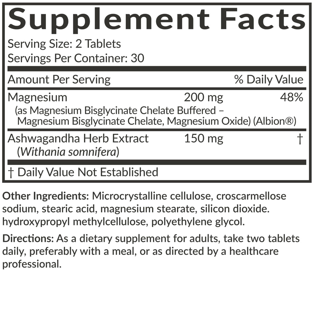 Futurebiotics Magnesium Glycinate + Ashwagandha, 60 Tablets | 2-in-1 Stress & Mood Support, High Absorption, Gentle On The Stomach, Non-GMO, Gluten Free, Soy Free