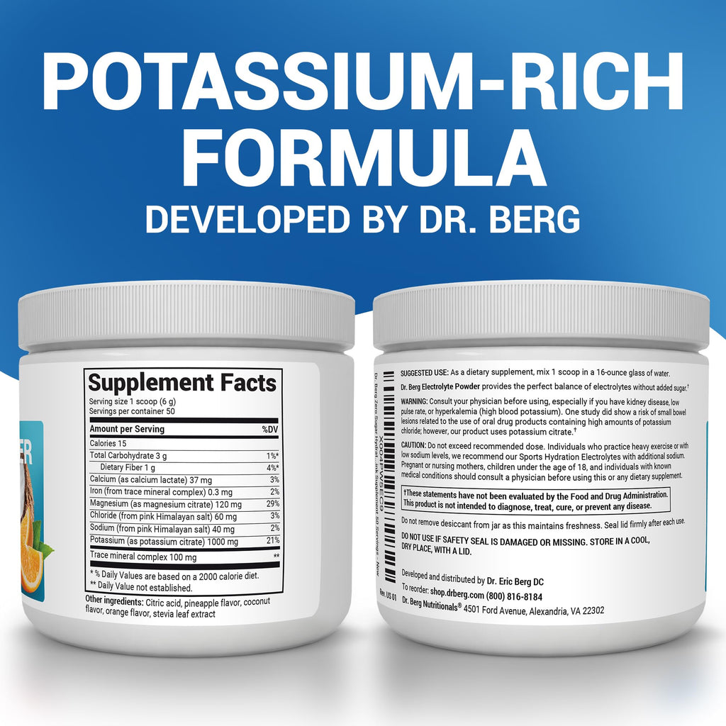 Dr. Berg Zero Sugar Hydration Keto Electrolyte Powder - Enhanced w/ 1000 mg of Potassium & Real Pink Himalayan Salt (NOT Table Salt) - Raspberry & Lemon Flavor Hydration Drink Supplement, 100 Servings