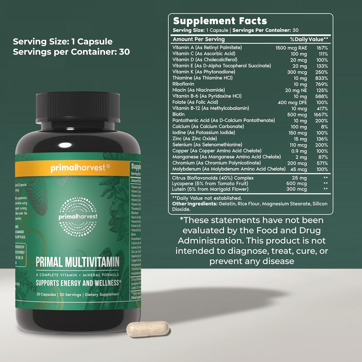 Primal Harvest Primal Mind Fuel & Multivitamin Supplements for Women and Men Multi Vitamin Capsules and Mind Fuel Pills Bundle