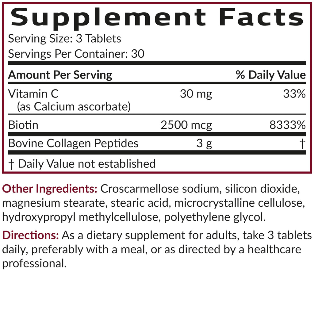 Futurebiotics Collagen Peptides with Biotin & Vitamin C Complex 3-in-1 Formula - for Hair, Skin & Nails Support, Non-GMO, 90 Tablets