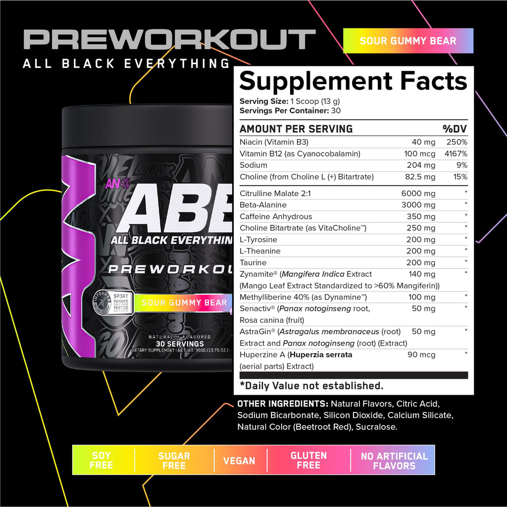 All Black Everything Pre-Workout Powder | Preworkout Energy Drink Mix | 350mg Caffeine | Beta Alanine & Citrulline | Energy Supplement for Men & Women | Baddy Berry | 30 Servings