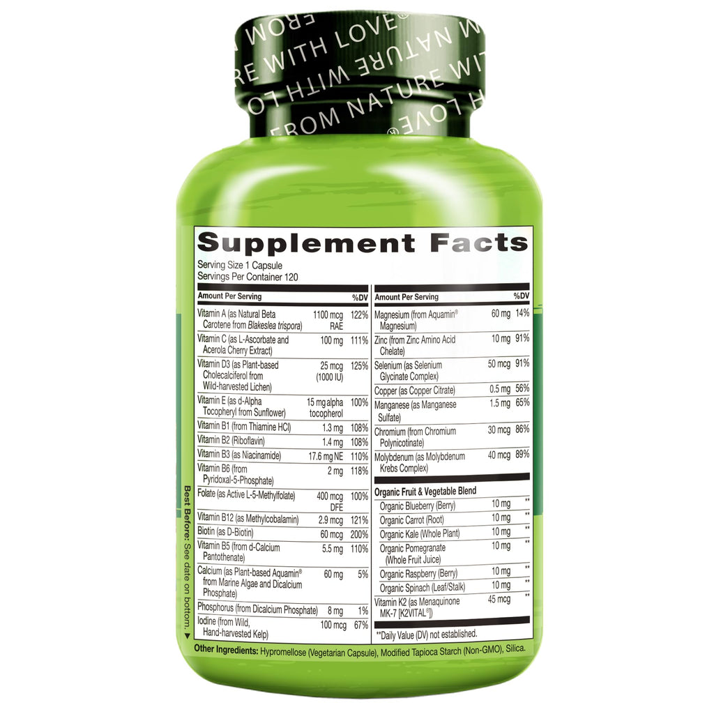 NATURELO Mens Multivitamins for Men 50+ - One Daily Multivitamin for Men with Vitamins, Minerals & Organic Whole Foods, Boost Energy & Health, Non-GMO, 60 Vegetarian Capsules