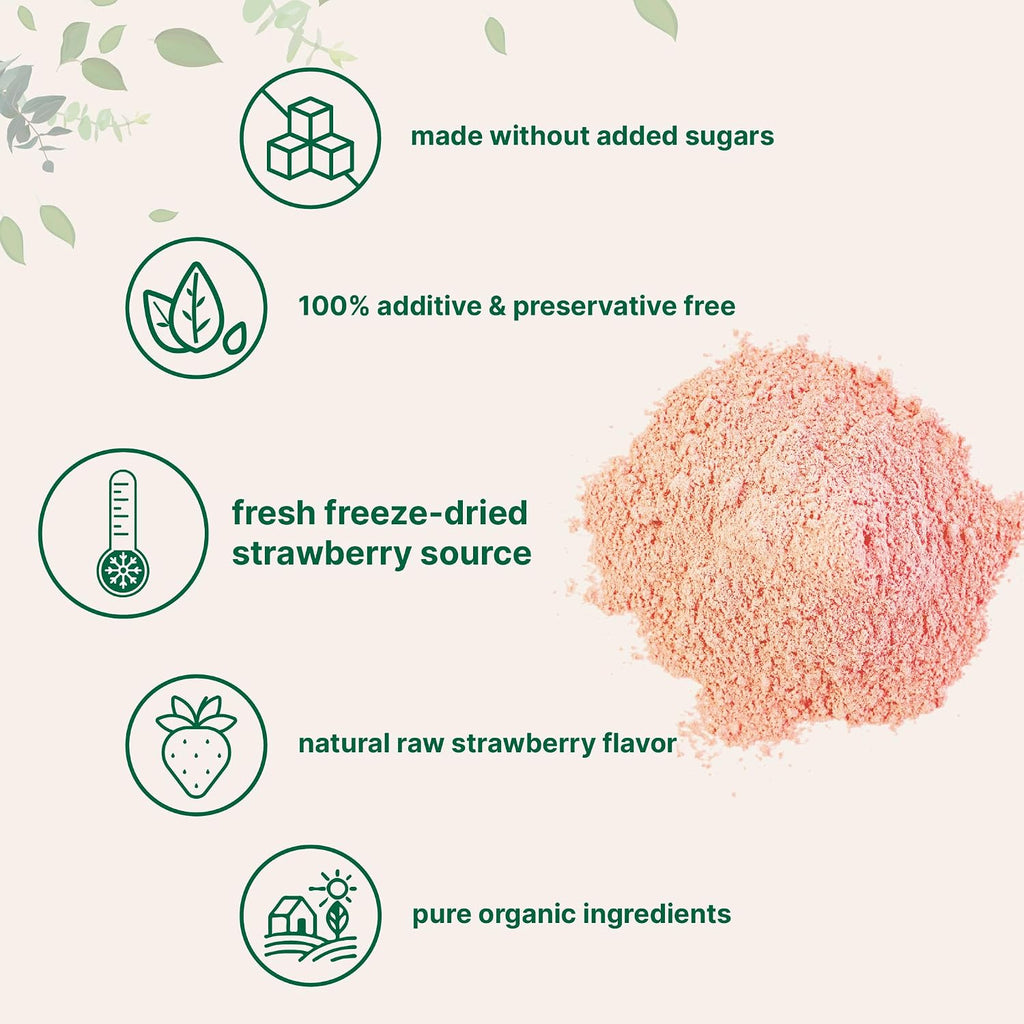 Organic Strawberry Powder, 1 Lb | 100% Natural Fruit Powder | Freeze-Dried Strawberries Source | No Sugar & Additives | Great Flavor for Drinks, Smoothie, & Beverages | Non-GMO & Vegan Friendly