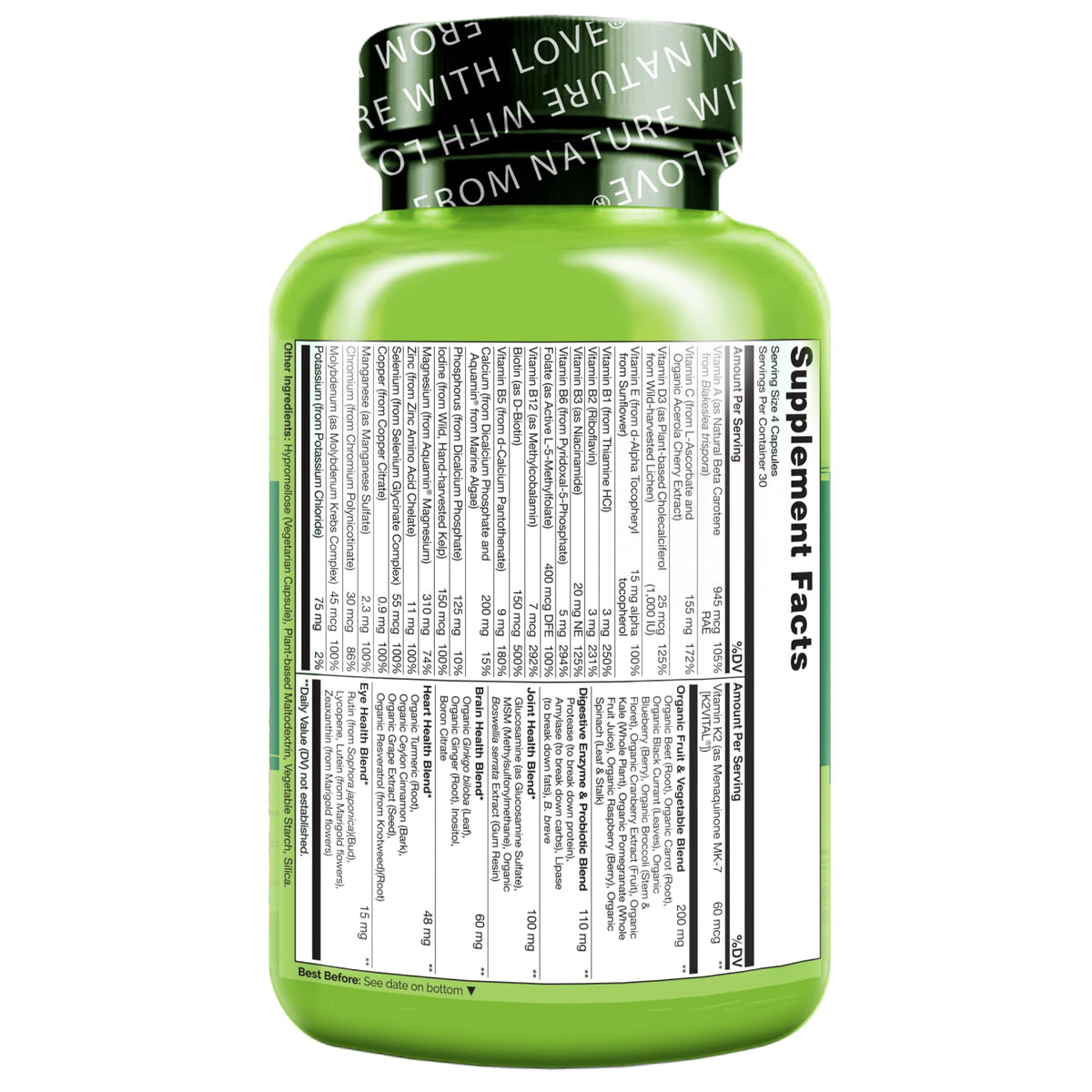 NATURELO Whole Food Multivitamin for Women 50+ (Iron Free) with Vitamins, Minerals, & Organic Extracts - Supplement for Post Menopausal Women Over 50 - No GMO - 120 Vegan Capsules