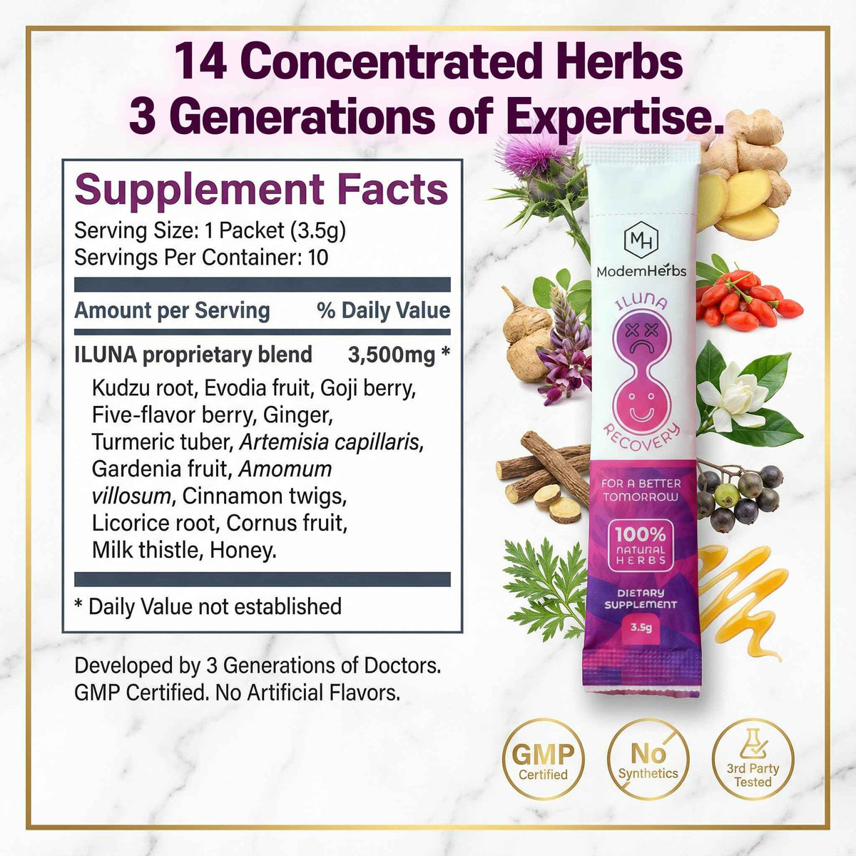 ILUNA Herbal Wellness Supplement - 50 Count - Traditional Korean Botanical Blend with Milk Thistle - Concentrated Herbal Pebbles for Daily Vitality and Balance