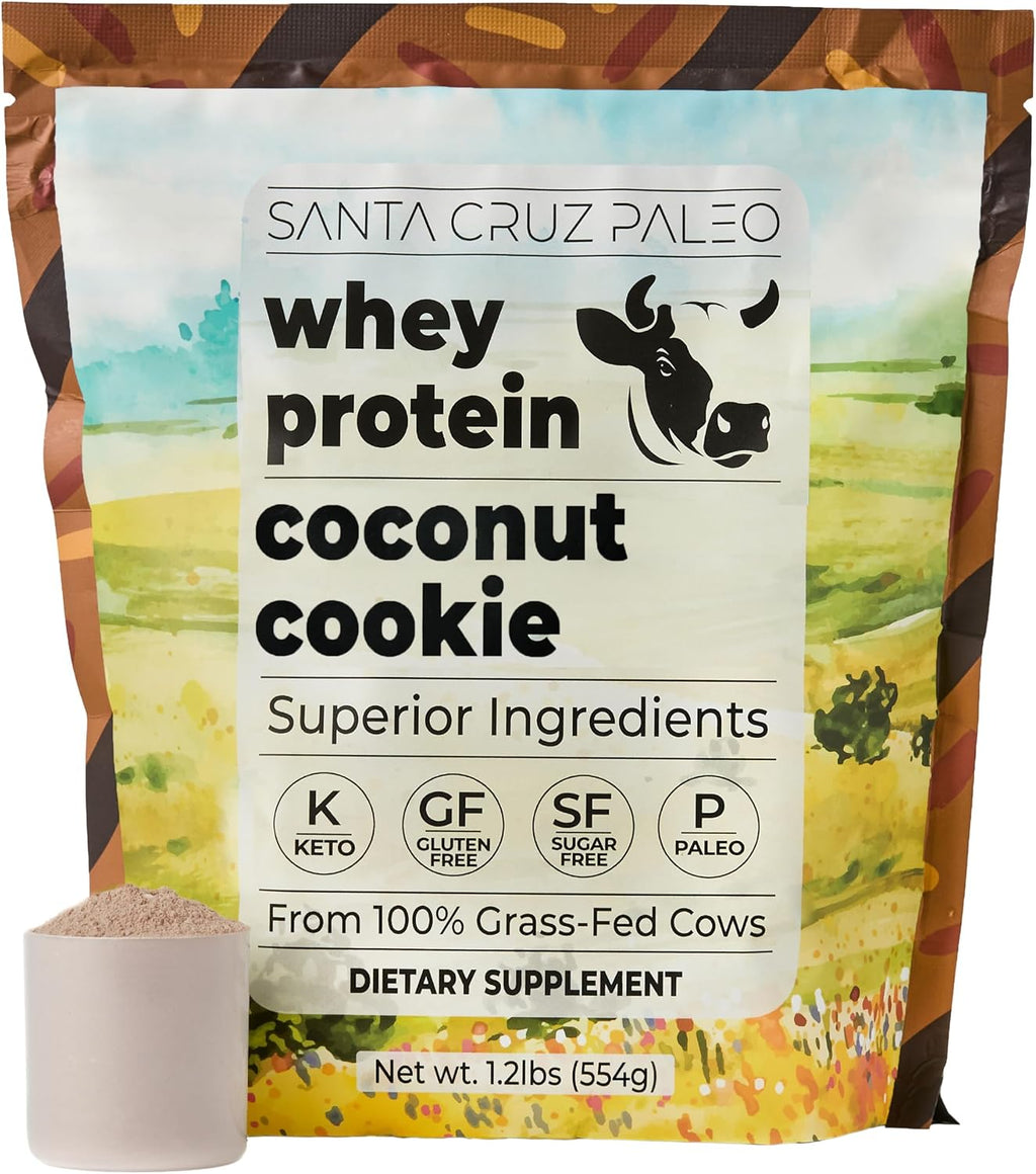 Santa Cruz Paleo Whey Protein Powder, Coconut Cookie, 20 G Grass Fed Whey Protein Isolate Per Serving, Gluten Free, Paleo & Keto Friendly, No Sugar Added, Protein Shake Mix, 20 Servings, 1.2 lb Bag