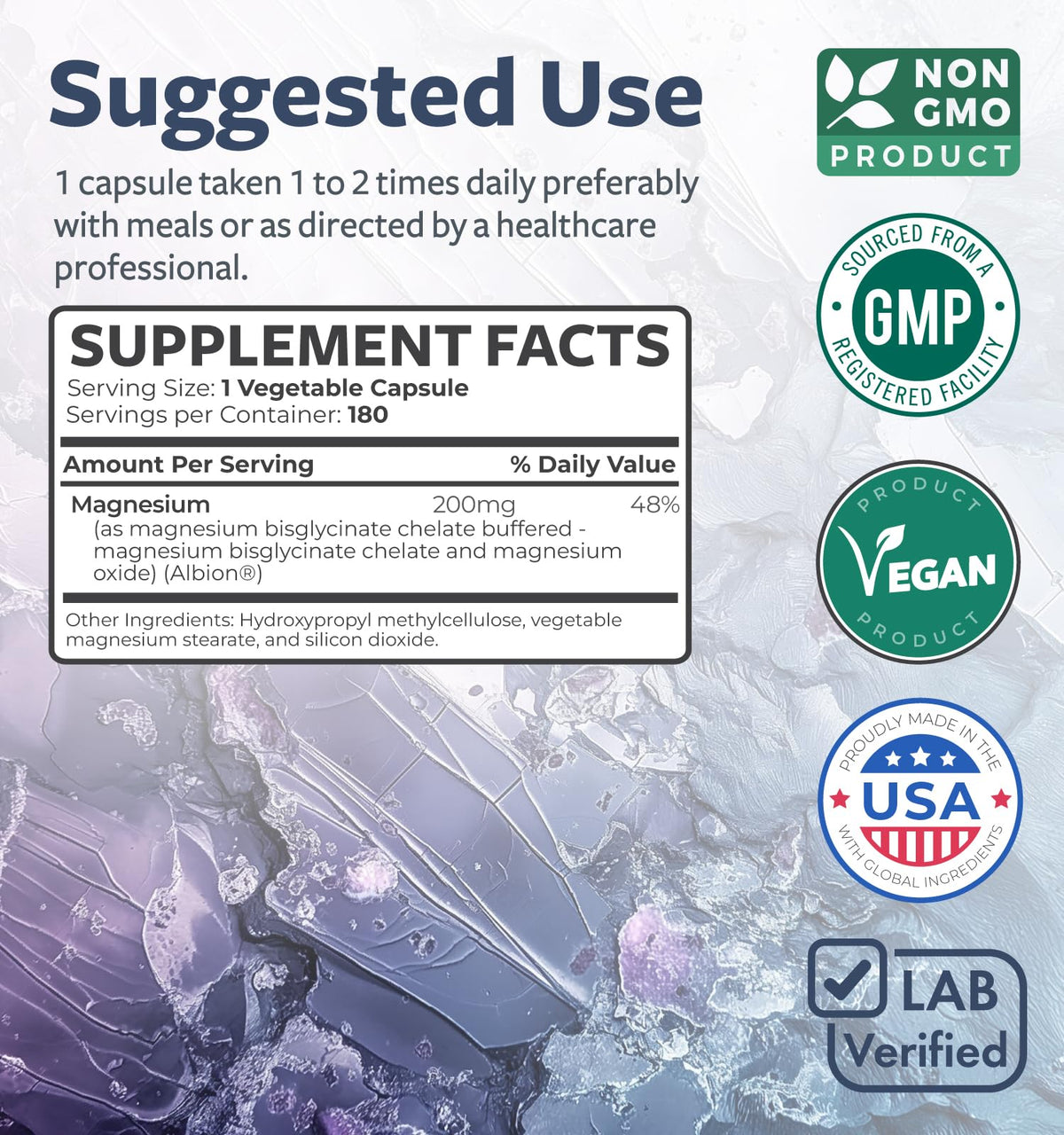 High Absorption Magnesium Bisglycinate Capsules - Clinically Validated Buffered and Chelated Magnesium Supplement - 1 Daily Vegan Capsule with Lab Verified Gentle 200mg Serving (4 Month Supply)