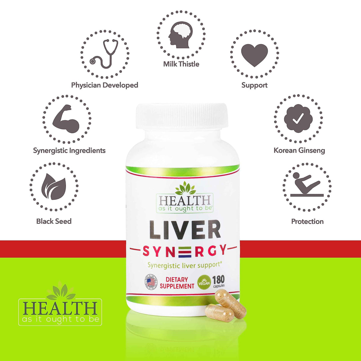 Health As It Ought To Be Liver Syn3rgy Supplement | Physician Formulated Capsules with Milk Thistle, Black Seed, Korean Ginseng | 180 Capsules