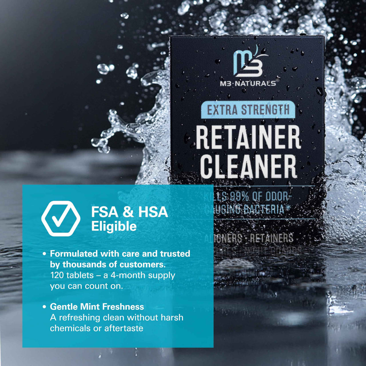 Retainer Cleanser Tablets Invisalign Cleaner, Removes Odors Discoloration Stains and Plaque 4 Month Supply Denture Cleansers Retainers
