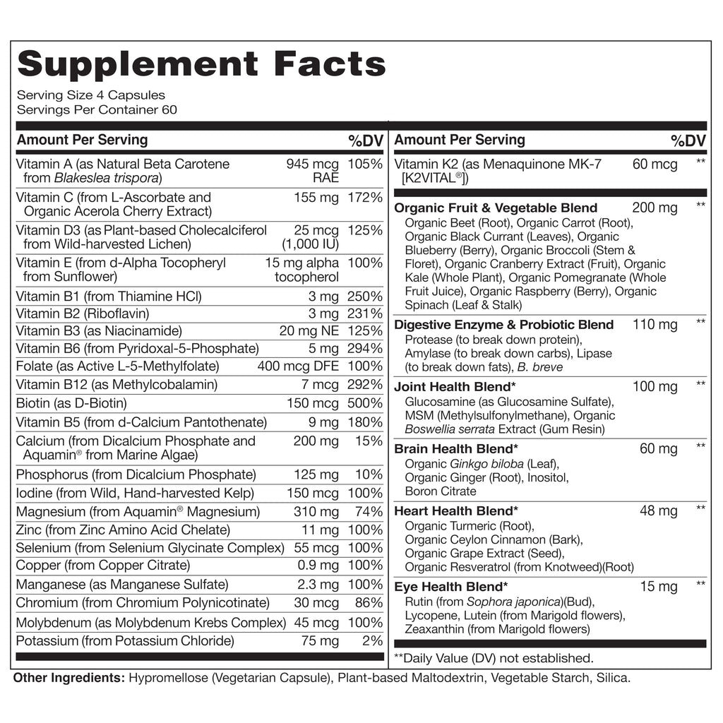 NATURELO Whole Food Multivitamin for Women 50+ (Iron Free) with Vitamins, Minerals, & Organic Extracts - Supplement for Post Menopausal Women Over 50 - No GMO - 120 Vegan Capsules