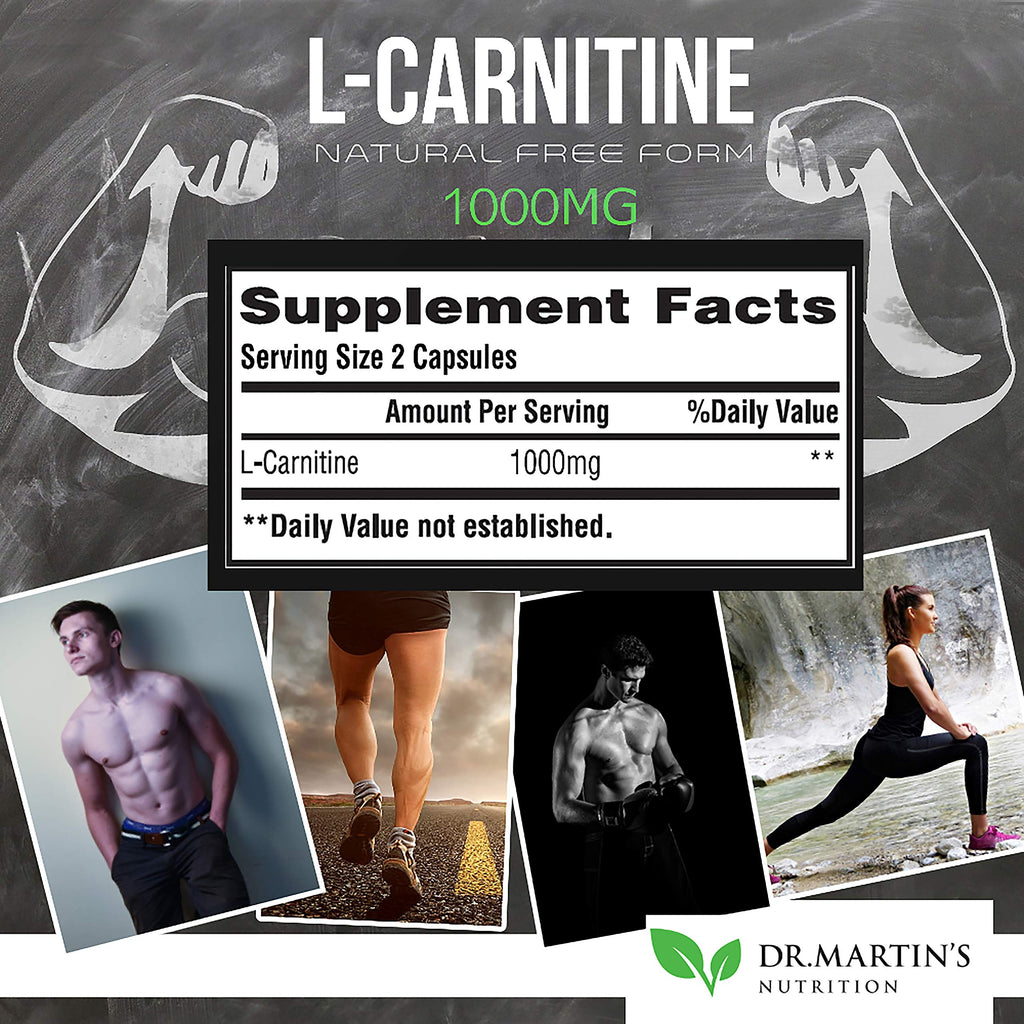 DR. MARTIN'S NUTRITION Extra Strength L-Carnitine - 200 Capsules - 1000mg Per Serving - Boost Your Metabolism and Increase Performance