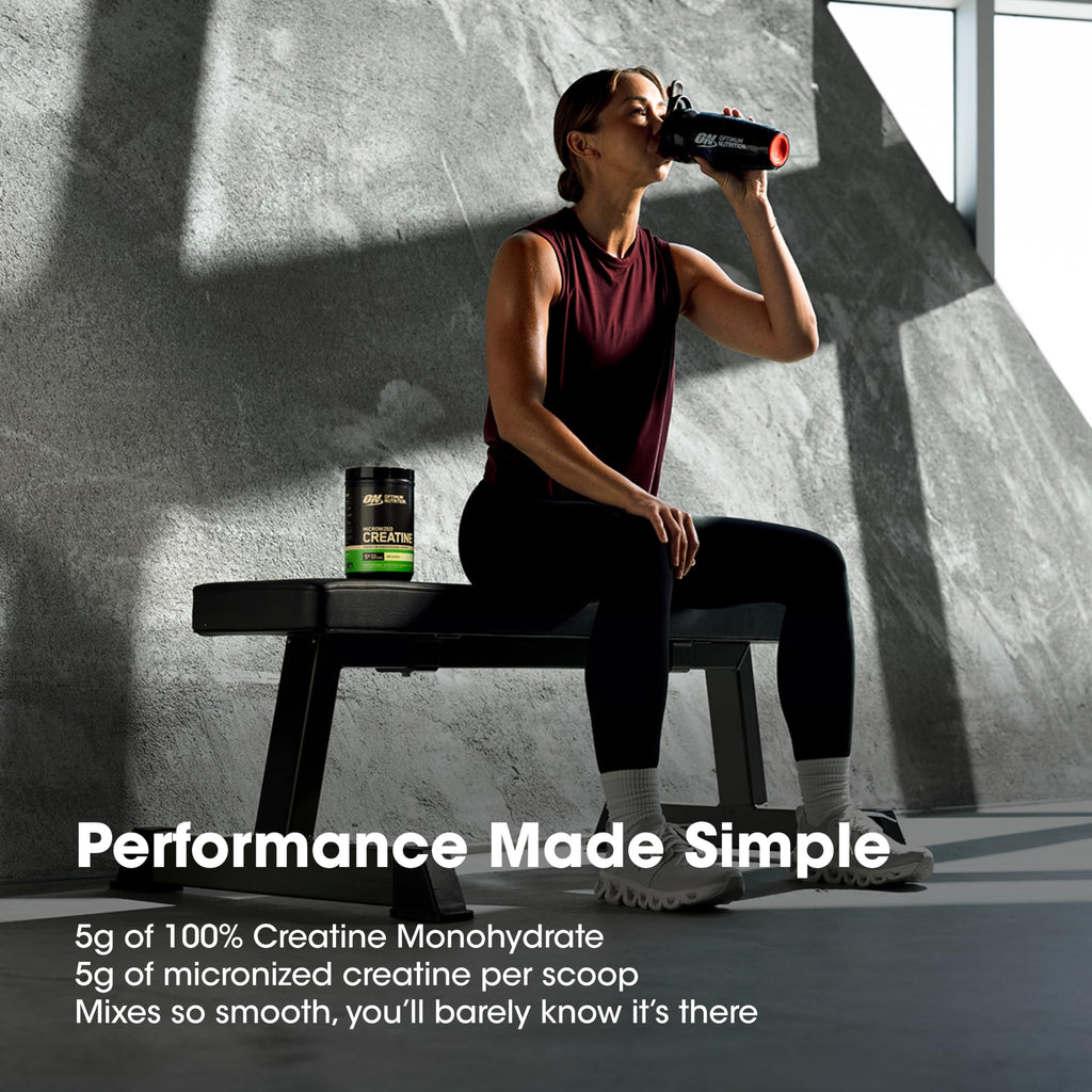 Optimum Nutrition Creatine, Micronized Creatine Monohydrate Powder, Supports Strength & Recovery, Banned Substance Tested, Unflavored, 5g per Serving, 60 Servings | 5g Micronized Creatine Monohydrate Powder Per Serving, Supports Muscle Strength & Power, E