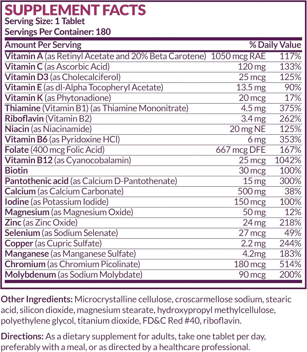 Futurebiotics Women's 50+ Multivitamin Once Daily Multivitamin for Active Women Over 50, Non-GMO, 180 Tablets