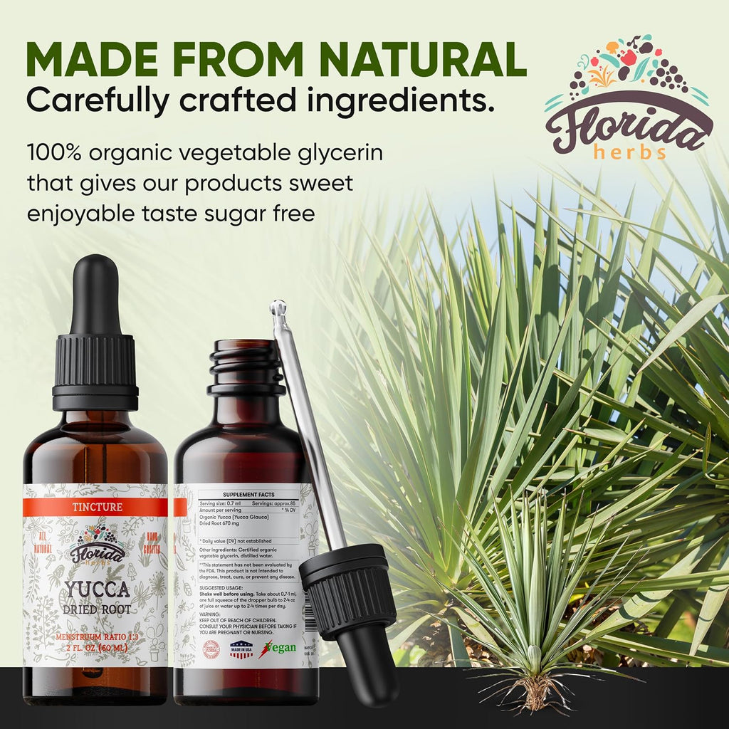 Yucca Tincture, Organic Yucca Extract (Yucca Glauca) Dried Root Herbal Supplement, Non-GMO in Cold-Pressed Organic Vegetable Glycerin, 700 mg, 2 oz (60 ml)