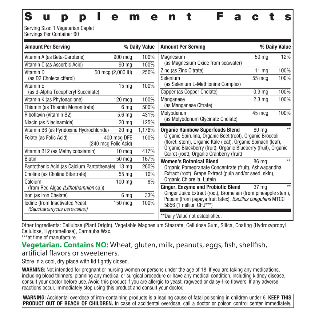 Rainbow Light Womens Multivitamin One + | 150 Caplets | Supports Cellular Energy & Antioxidant Health | Real Food Nutrients, Digestive Enzymes & Probiotics | with Vitamins C, D, and Zinc