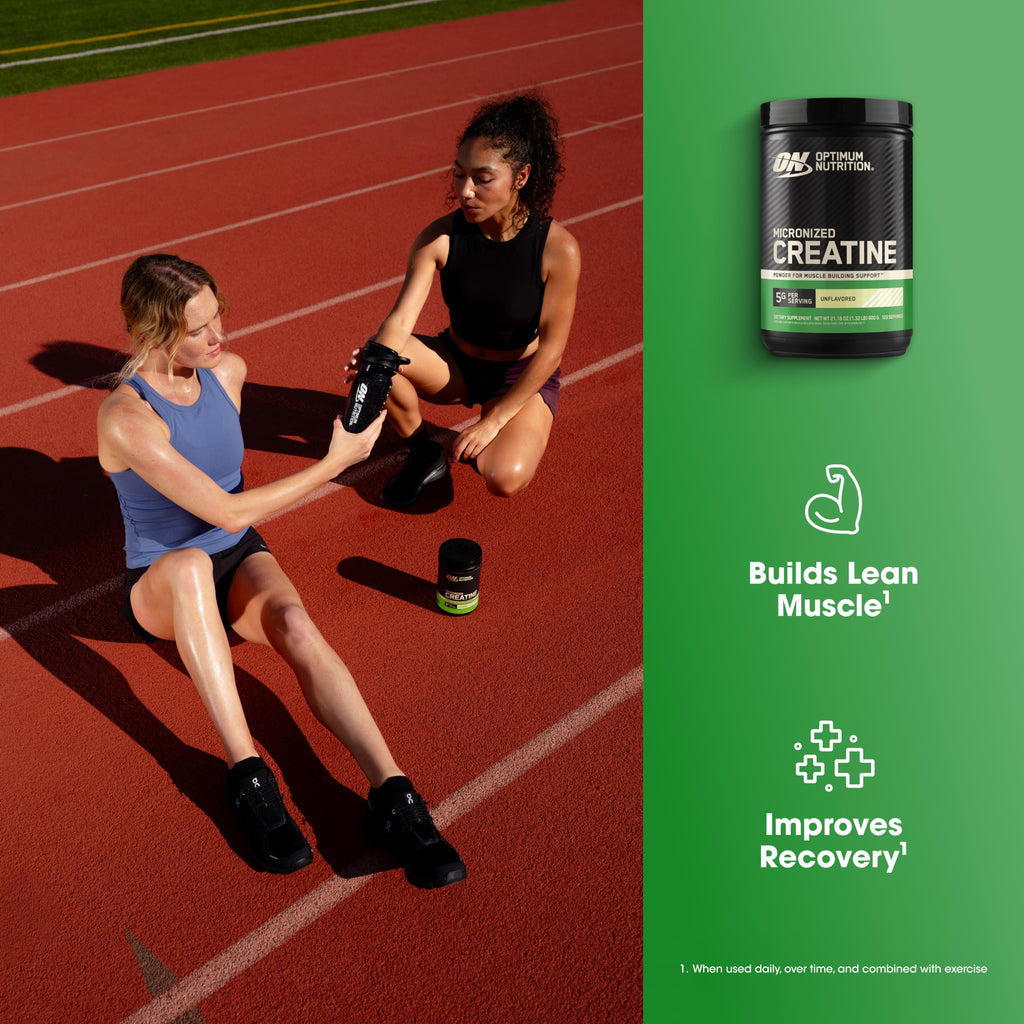 Optimum Nutrition Creatine, Micronized Creatine Monohydrate Powder, Supports Strength & Recovery, Banned Substance Tested, Unflavored, 5g per Serving, 60 Servings | 5g Micronized Creatine Monohydrate Powder Per Serving, Supports Muscle Strength & Power, E