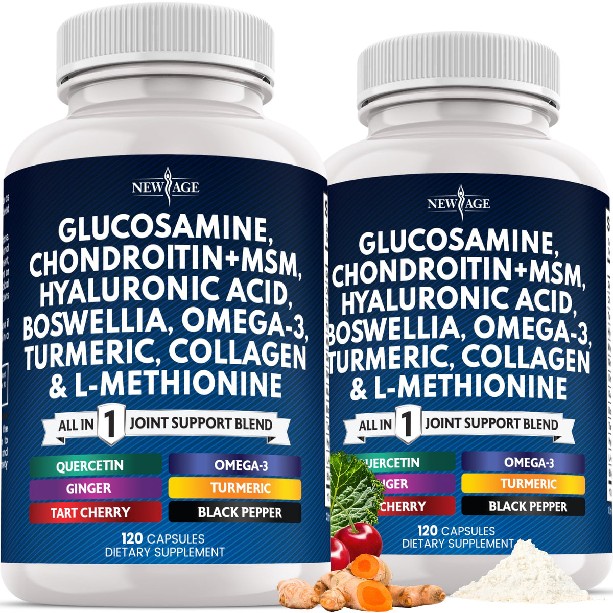 Glucosamine Chondroitin, MSM, Turmeric Curcumin, Collagen, Hyaluronic Acid, Omega 3 – Health Supplement for Men & Women – 240 Count