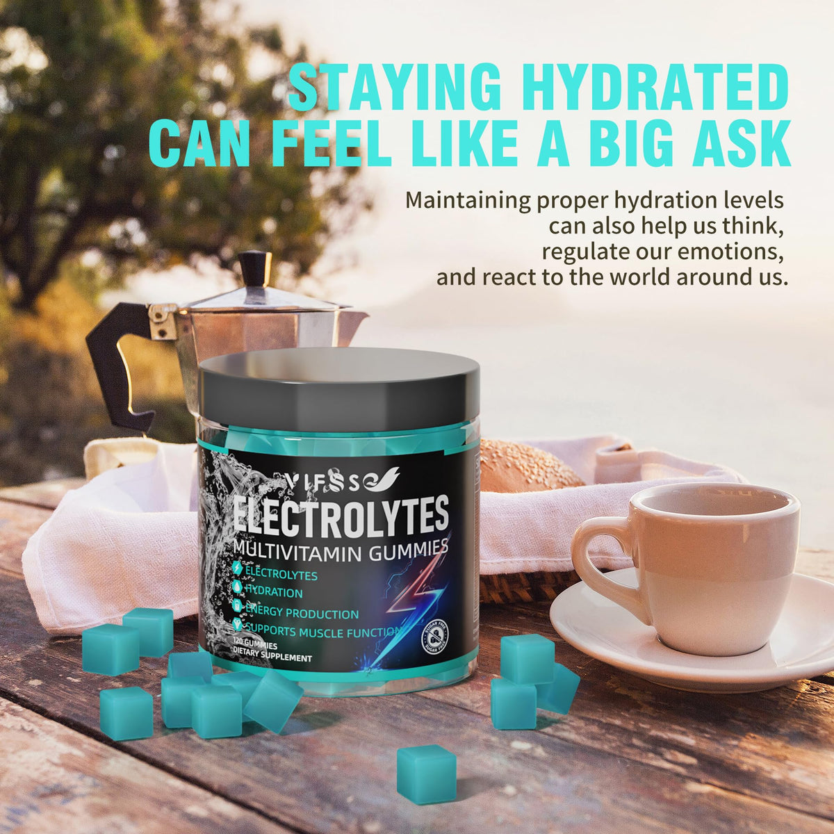 VIFSSG Electrolytes Gummies No Sugar, 120 Chewable Electrolyte Gummies with 6 Electrolytes for Runners and Endurance Sports, Refreshing Blue Raspberry, Hydration Electrolyte Chews, 1 Pack
