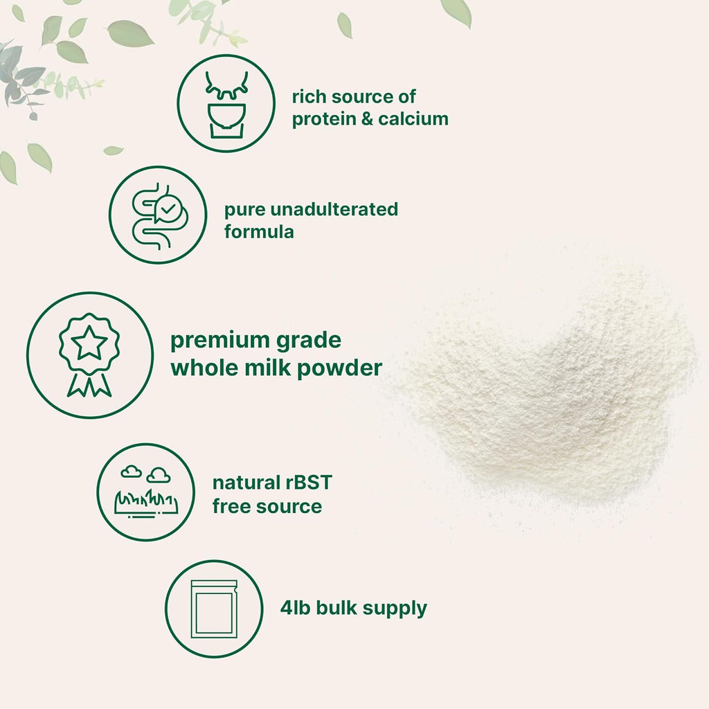 Micro Ingredients Whole Milk Powder, 4 lb | Pasture-Raised, rBST-Free | Pure & Rich in Protein | Ideal for Baking & Everyday Use | Non-GMO, Gluten-Free, Premium Grade - PrimeBioHealth - canada supplements