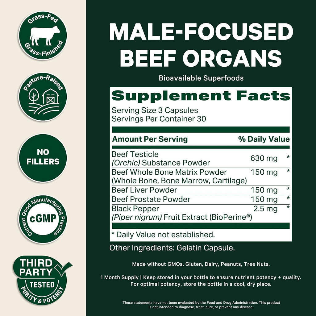 Pink Stork Men's Beef Organ Complex, Bioavailable Superfoods, 30 Servings | Grass-Fed, Grass-Finished Beef Liver, Testicle, Prostate + Bone Marrow | Supports Energy, Vitality + Men's Health - PrimeBioHealth - canada supplements