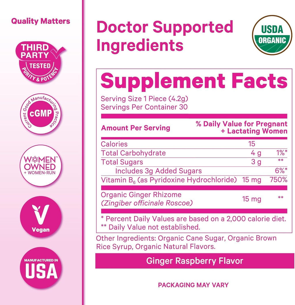 Pink Stork Morning Sickness Support Kit – 3-Piece Bundle with Organic Ginger Peach Tea, B6 Sweets, Ginger Lozenges – Pregnancy Support, First Trimester Essentials, Gift for Pregnant Women - PrimeBioHealth - canada supplements