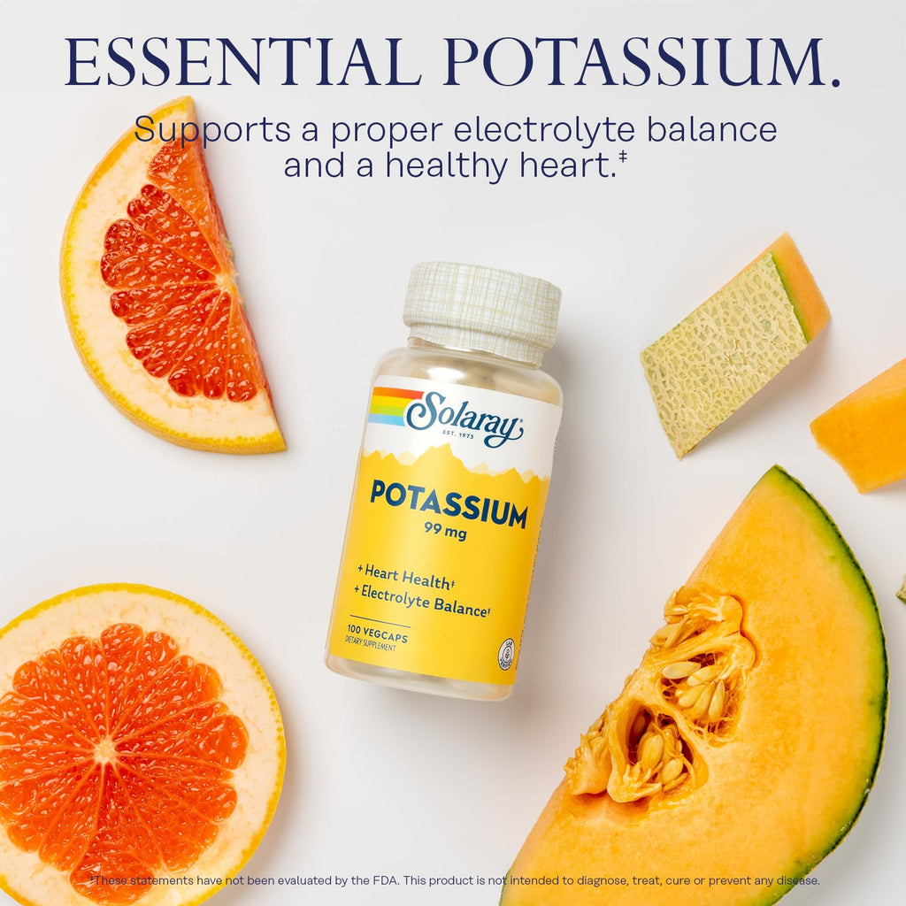 SOLARAY Potassium 99 mg - Electrolyte Balance Formula - Potassium Supplement for Electrolytes, Vascular and Heart Health Support, Lab Verified, 200 Servings, 200 VegCaps - PrimeBioHealth - canada supplements