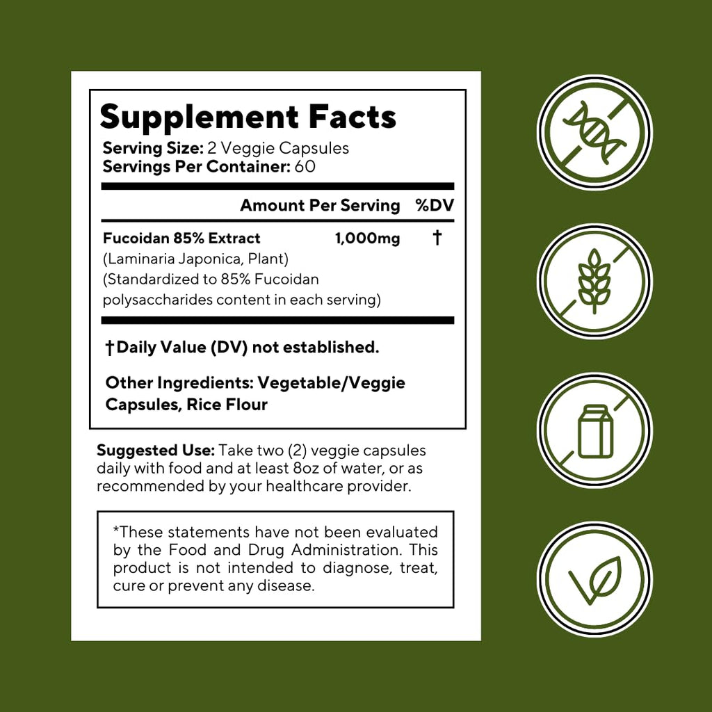 Vitapia Pure Fucoidan 85% Brown Seaweed Extract for Immune, Strong Cellular Health, Digestive Support - 1000mg Fucoidan Per Serving - 120 Veggie Capsules Non-GMO, Gluten-Free, Vegan-Friendly - PrimeBioHealth - canada supplements